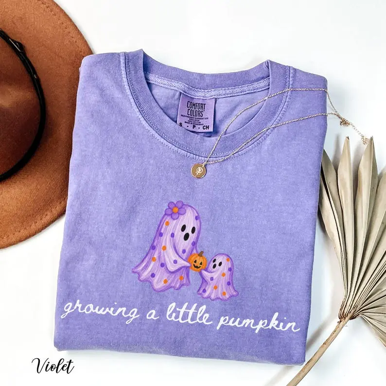 [Saleup to 75%] Comfort Colors Growing A Little Pumpkin Shirt, Halloween Pregnancy Announcement Tee, Fall Maternity Shirt, Baby Reveal Gift, Pregnant Mama