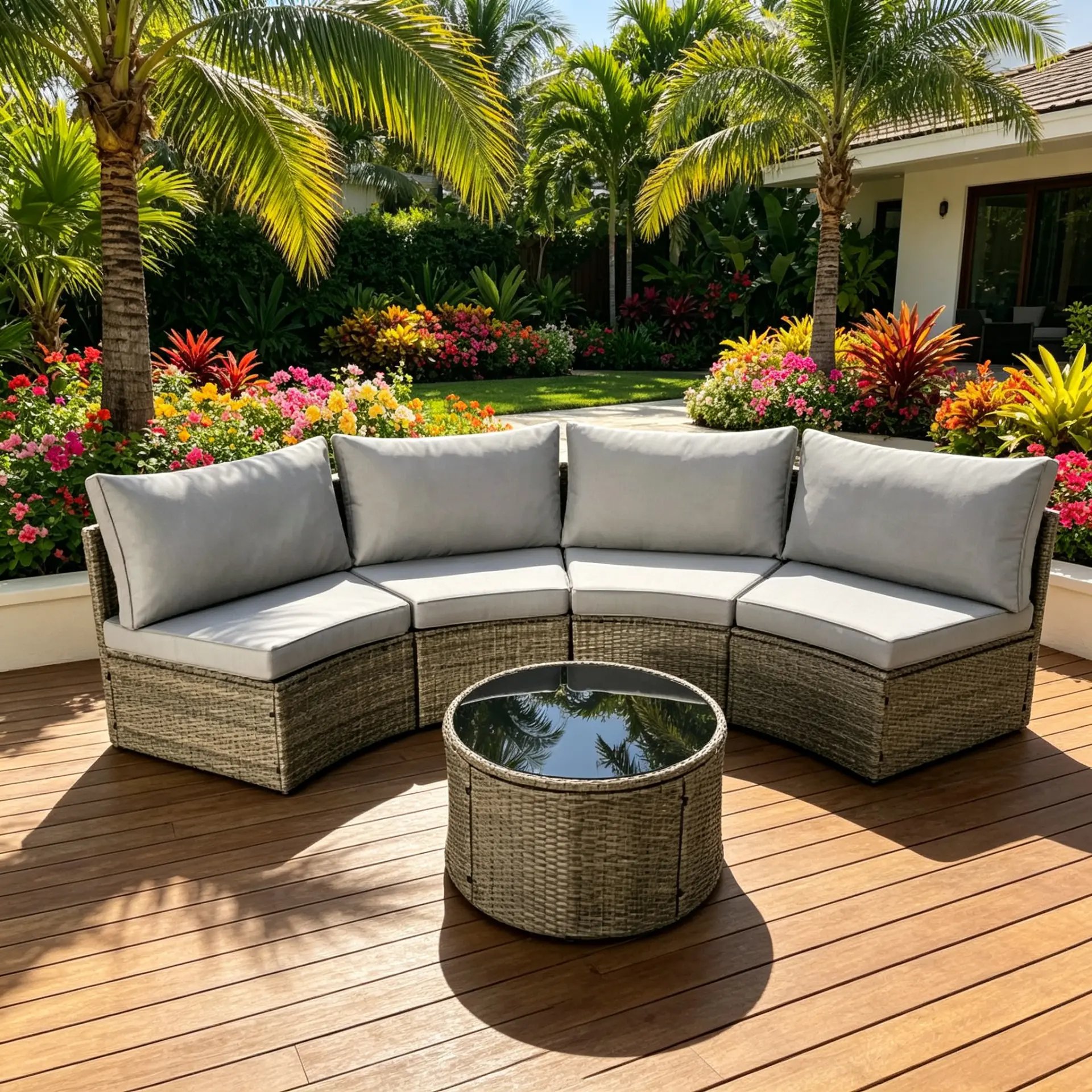 Luxury Waterproof Round Half-Moon Sectional Sofa Set - Sturdy, Eco-Friendly Outdoor Living Set with Round Coffee Table, Rustproof & Rugged Patio Furniture