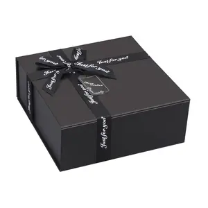 JYX Black Magnetic Cross-Ribbon Gift Box Size XS 7.5"x 8.2"x3.5" - Reusable Luxury Packaging for Gifts, Weddings & Special Occasions