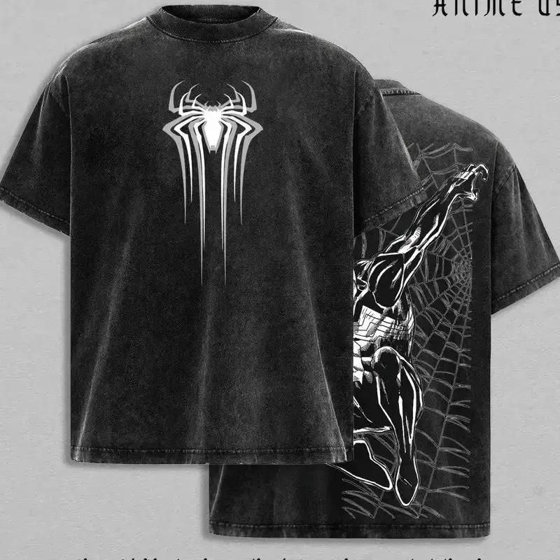 Dark Web Creature Graphic T-Shirt, Oversized Acid Washed Streetwear Tee, Vintage Washed Black Graphic Shirt, Double-Sided Printed Lightweight Unisex Top, Y2K Gothic Dark Aesthetic Casual Wear