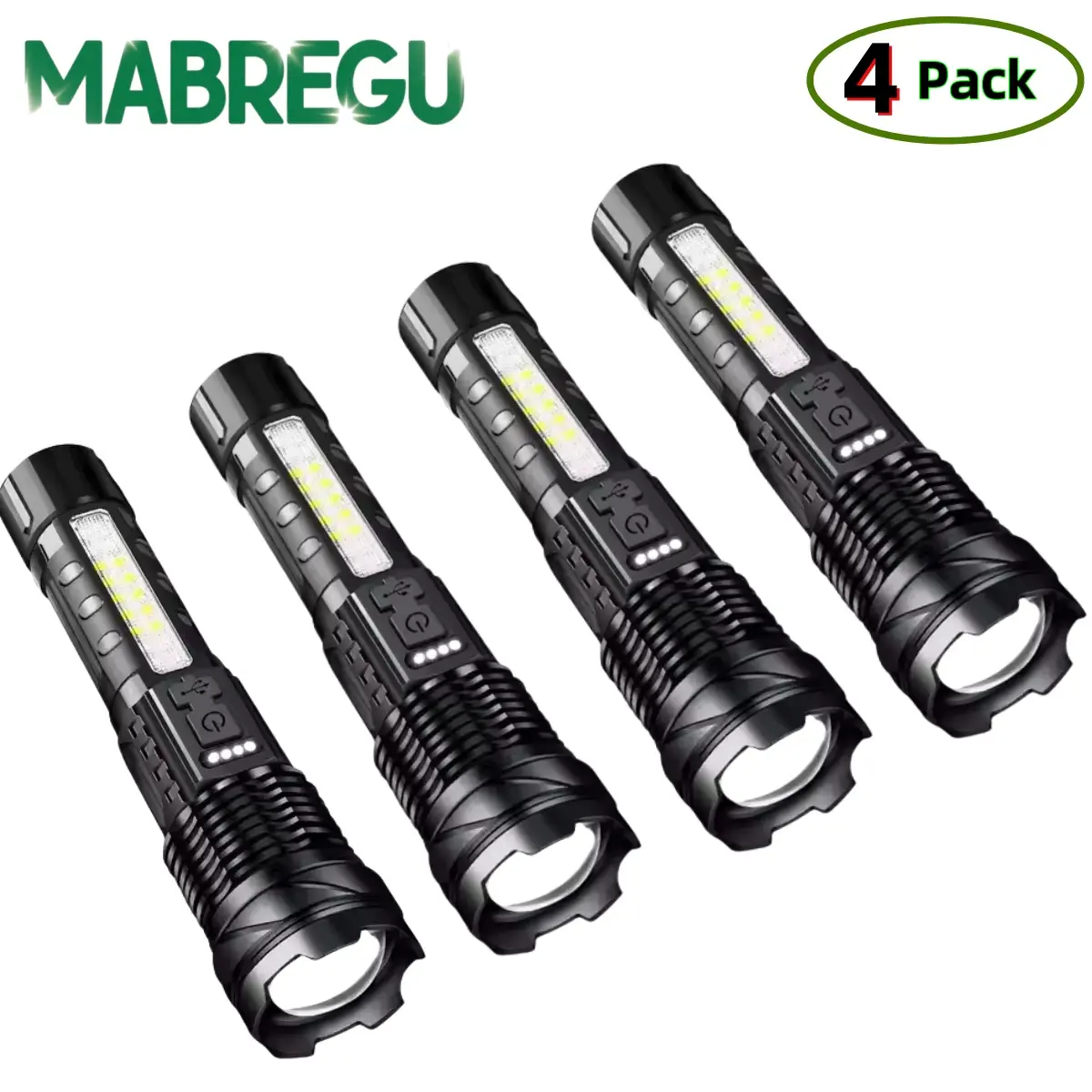 MABREGU High Power Lumens Multifunctional  1-4 Pack Tactical Light Telescopic Torch Long Range Hunting Rechargeable Emergency LED Flashlights