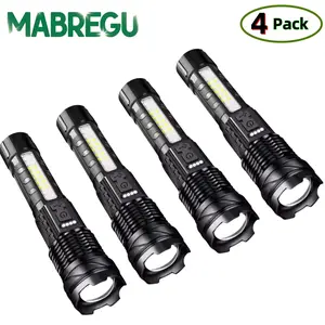 MABREGU High Power Lumens Multifunctional  1-4 Pack Tactical Light Telescopic Torch Long Range Hunting Rechargeable Emergency LED Flashlights