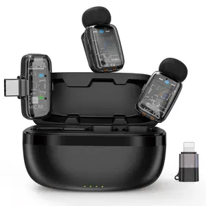 ZealSound Mini Microphone, Wireless Lavalier Mic for Phone/Pad/Android, USB-C/Lightning, Noise Reduction, 33H Battery with Charging Case for Content Creators, TikTok & YouTube Videos - Transparent