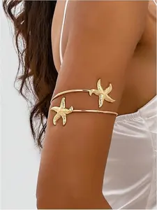 Starfish Bracelet, Adjustable Upper Arm Cuff, Bohemian Beach Style Jewelry, Summer Ocean Theme, Perfect for Parties and Vacations, Adjustable Slider Bracelets
