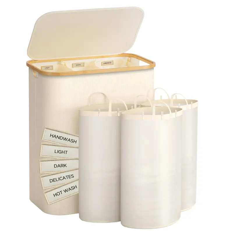 Famyards Laundry Hamper with Lid 160L Extra Large Laundry Hamper 3 Section Dirty Clothes Hampers with Removable Laundry Bags Laundry Basket Organizer for Bathroom Bedroom Dorm Laundry RoomBeige