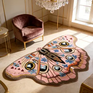 Modern Geometric Gradient Butterfly Floral Print Carpet, Foldable Washable Non-Slip Plush Rug for Living Room Bedroom, Easy Care Mat, Decorative Rugs