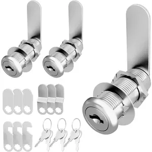 3 Pcs Cabinet Locks with Keys 1-1/2 Inch Keyed Alike Cam Lock Mailbox Locks Replacement for Cabinet and Drawer Zinc Alloy