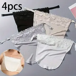 4-Pack Women's Contrast Lace Pads, Elegance, Striped Pattern, Detachable & Washable, Push-Up Bra Inserts, Polyester Fabric, Leak-Proof, Underwear Accessories