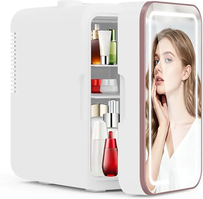 4L White Compact Quiet Mini Fridge with LED Mirror - Skincare, Cosmetics & Concealer Refrigerator, Portable Cooler & Warmer for Bedroom, Dorm,summerwins