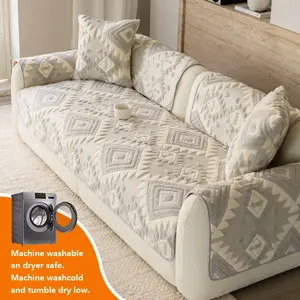 1pc Plush Sofa Cover, Sofa Couch Covers, Non-Slip Elastic Sofa Protector, Washable Jacquard Sofa Set, Durable Cushion, Washable Sofa Slipcover for Home Living Room Bedroom Hotel Dormitory
