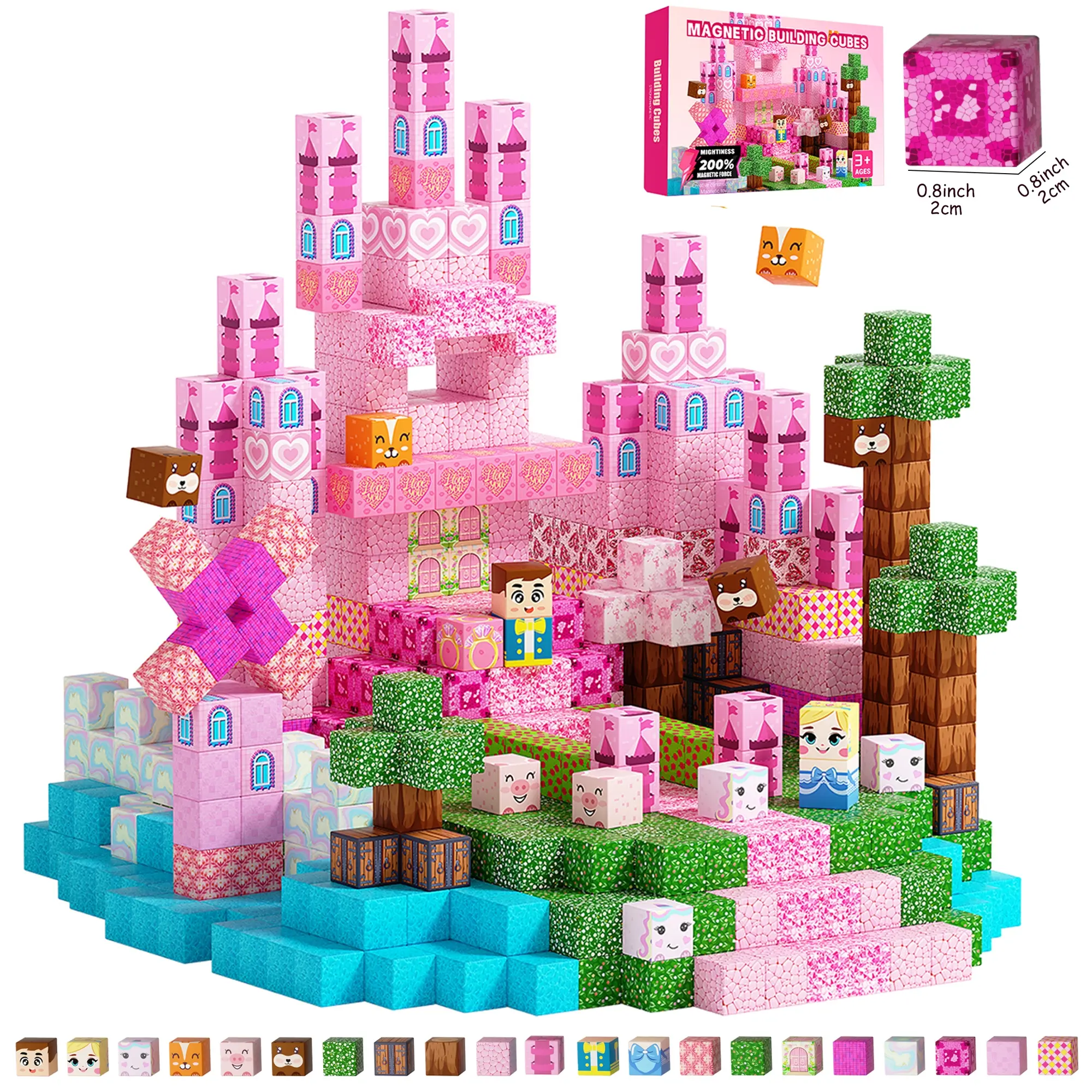 Pink Princess Castle Theme Magnetic Tiles, 150pcs/set Montessori STEM Toys, Building Blocks Set for Girls Ages 3–8, Creative Sensory Educational Building Kit, Birthday Gift for Kids