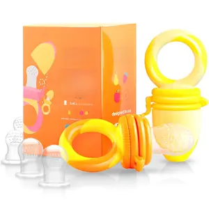 Baby Food Feeder/Fruit Feeder Pacifier Nibbler (2 Pack) - Infant Teething Toy Teether Weaning in Appetizing Colors |   + Additional Silicone Bags