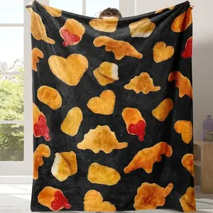 Chicken Nugget Pattern Cozy Blanket, 1 Count Soft Comfortable Warm Napping Throw, Comfy Bedding for Halloween Decor, Sleeping Bedding Supplies for Home Office Travel