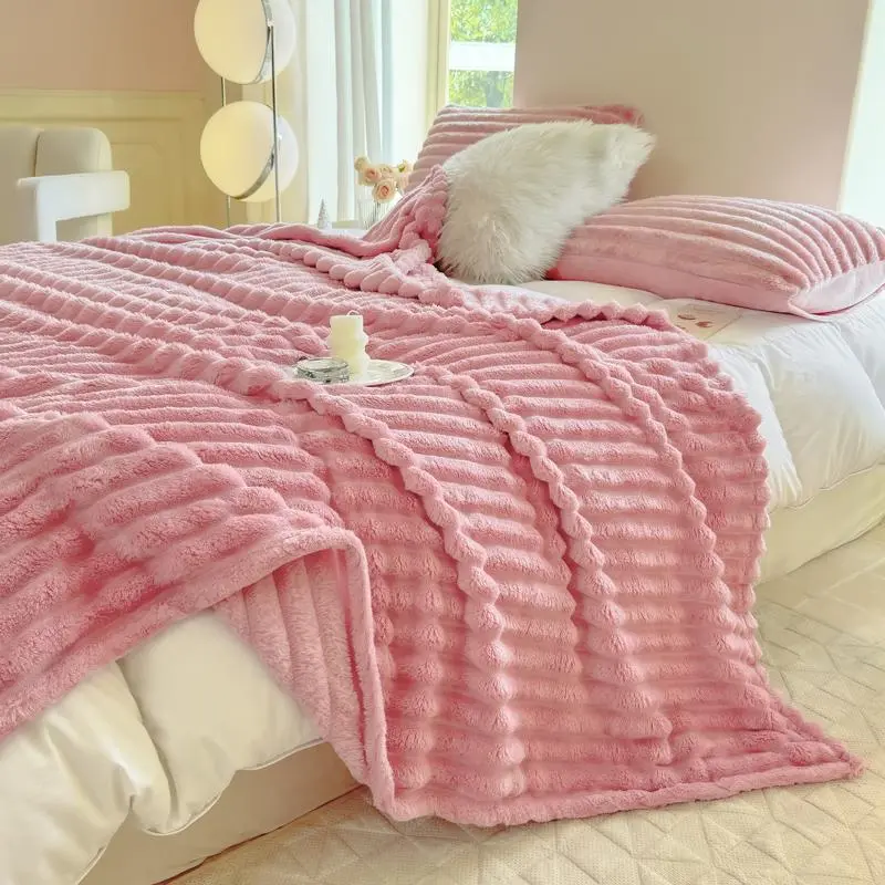 【Summer Sale】ROSEKIND Fleece Throw Blanket, Super Soft Blanket, 3D Stripe Texture Fluffy Blanket,Anxiety Relief,Dupe,Throw Blanket for Couch, Sofa, Bed, Living Room, Home Decor, All Seasons, Decorative, Gift Idea