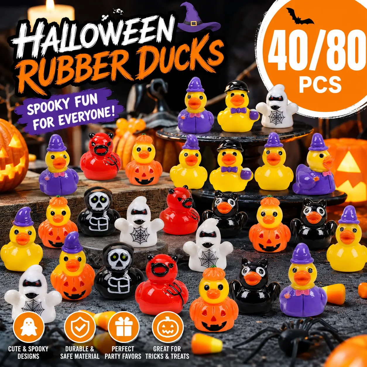 40/80 pcs Mini Devil Ghost Skull Resin Ducks, Cute Spooky Desktop Decor, Creative Desktop Ornament, Mini Garden Ornament, Home Decor Ornament, Halloween Christmas Decoration, Party Gift, Decorative Piece, Decorative Ornaments-MM1
