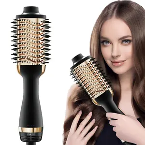 Multifunctional Hot Air Brush, 2 in 1 Blow Dryer Styler with 3 Gear Temperatures, Straightening & Curling Iron Comb, Hair Straightener Curler