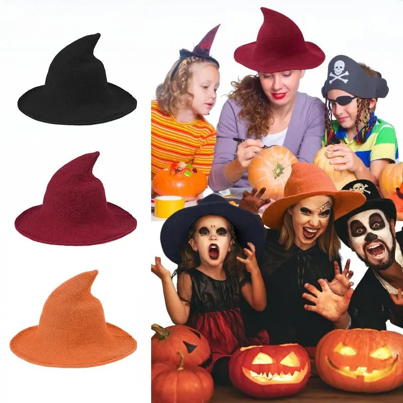 2pcs Halloween Witch Hat for Women Wide Brim Foldable Pointed Cap for Halloween Party Costume Accessory and Daily, Halloween Gifts,  Halloween Scene Accessories