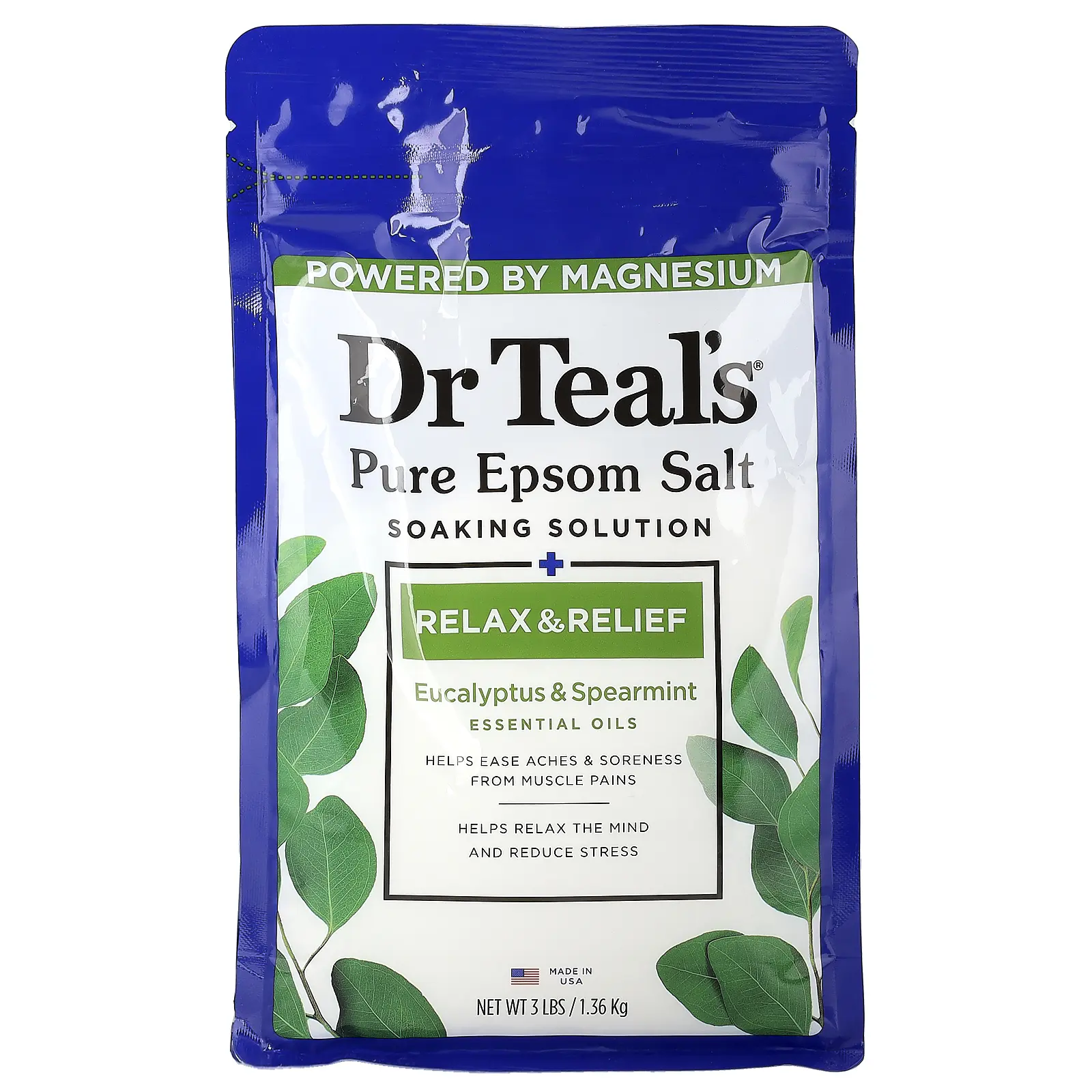 Dr. Teal's Pure Epsom Salt Soaking Solution, Eucalyptus & Spearmint, 3 lbs (1.36 kg)