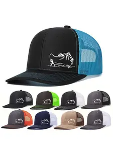 1pc Unisex Snapback Trucker Hat Fishing Printing Mesh Baseball Cap Richardson Slightly Curved Brim Baseball Cap Adjustable Dad Hats Outdoor Mesh Breathable Sun Hat Gift for Men Women