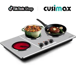 CUSIMAX 3-Burner Infrared Electric Hot Plate Kitchen Appliance, 1800W Total Stainless Steel Countertop, 7in Ceramic Glass Cooktop, 11-Level Temp Setting, 120V Input, Auto Shut-Off, Simultaneous Heating for All Cookware, induction,Kitchen Appliances