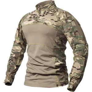 2026 Men's tactical military combat shirt, cotton stretch army camo long sleeve T-shirt with 1/4 zipper, durable and comfortable for outdoor activities graffiti print boxer brief mid-calf sock underwear thong crew neck rhinestone skull mens teamliga