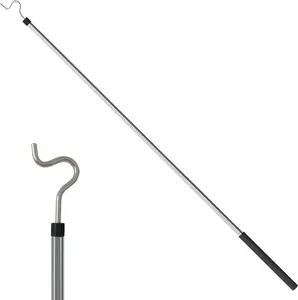 Clothes Hanger Reach Pole Extendable 35–50 Inch, Stainless Steel Clothes Hook Pole for Closet High Rod, Hanger Reaching Tool for Hanging Clothes, Lights, Plants