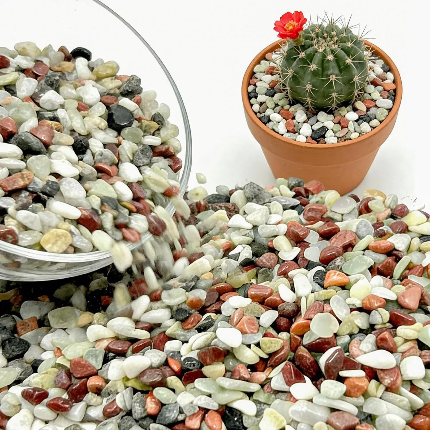 Pebbles 3/8 Inch Mixed Color Decorative Gravel, Polished River Rock for Succulent Cactus Plants, Fish Tank Vase Bird Bath Garden Landscaping Top Dressing 3LB