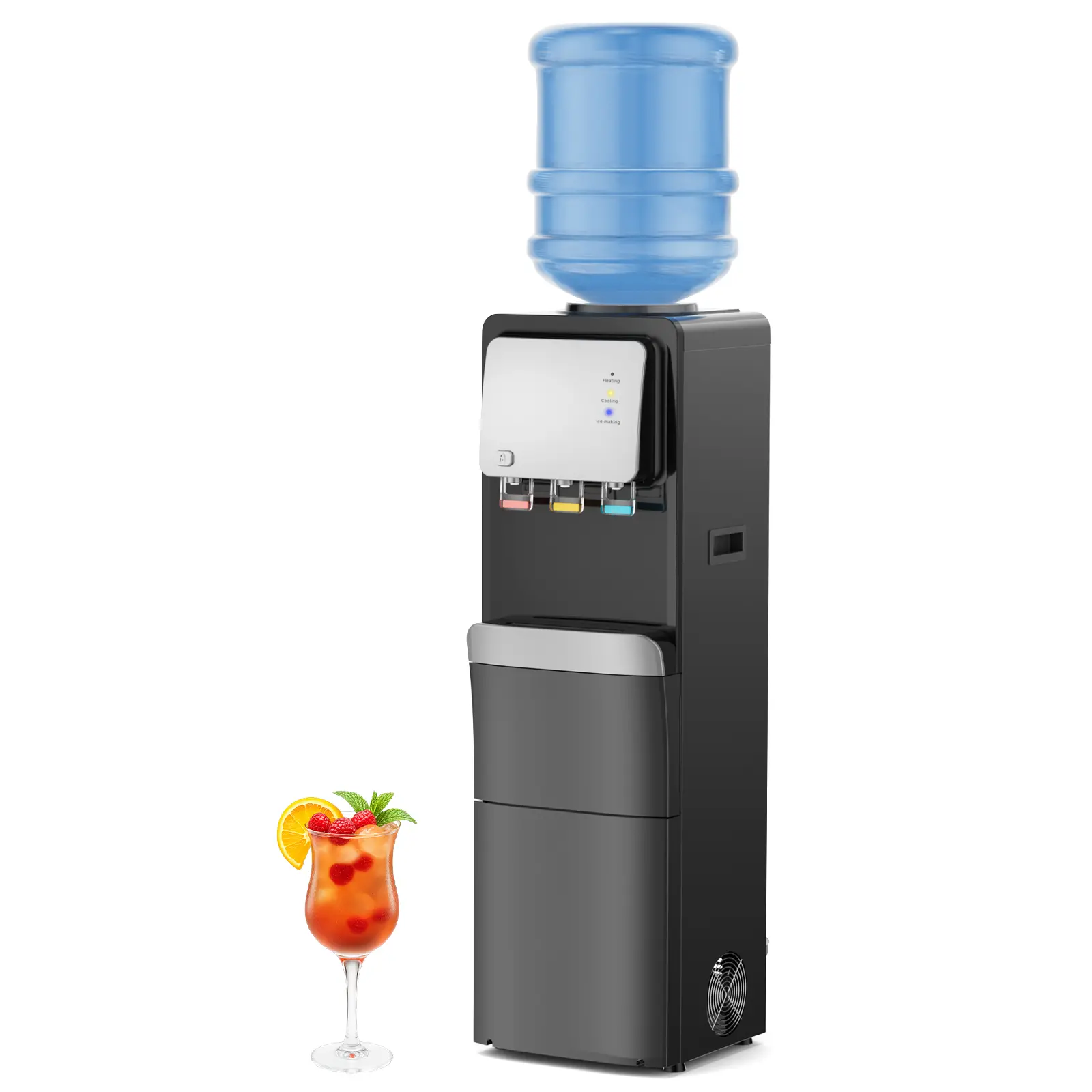 Black 3-in-1 Top-Loading Water Cooler Dispenser with Ice Maker - Hot & Cold Water, 33 lbs/day Bullet Ice, 2/3/5-Gal Bottle Support, Child Safety Lock, Quiet for Home, Office, Garage