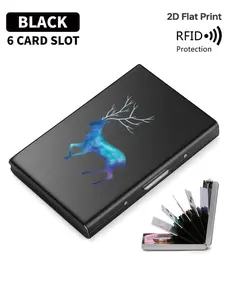 Blue Reindeer Pattern Rfid Anti-Theft Metal Card Holder, Unisex Side-Open Design, Ultra-Thin Matte Card Clip, Secure Card Storage, Fashion Accessory