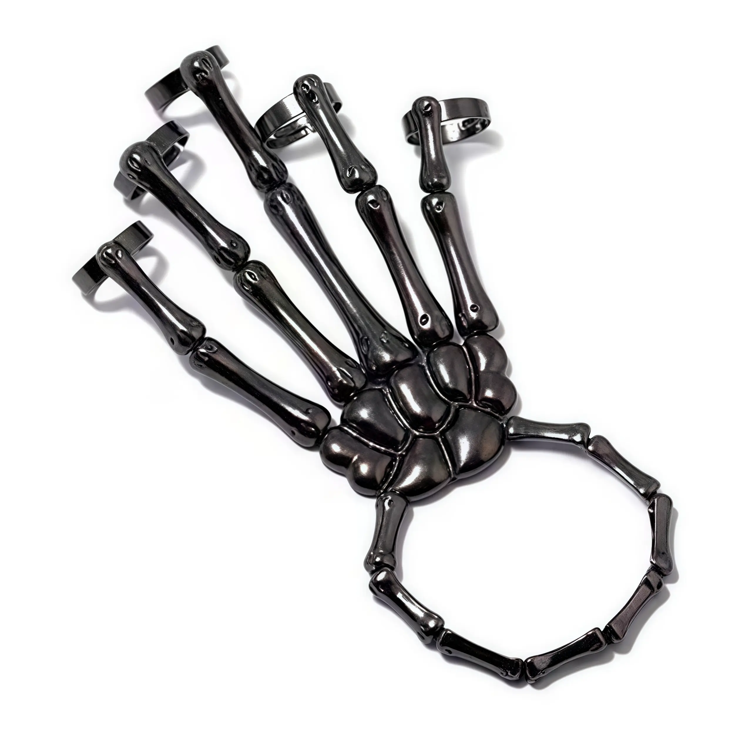 Women's Gothic Skeleton Hand Ring Set - Punk Style Jewelry, Adjustable Fit Adapts to Your Hand, Gothic Horror Chic for Bold Nights, Punk Goth Statement, Skeleton Design Bracelets & Bangles
