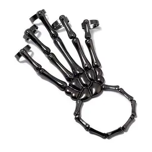 Skeleton Hand Ring Men | Gothic Punk Adjustable Finger Chain Bracelet | Gothic Jewelry for Men Women | Dark Aesthetic Ring Set | Trendy Statement Rings 2026