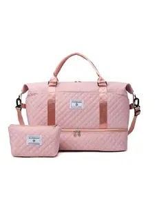Large Capacity Travel Bag with Diamond Pattern, Quilted Travel Bags, Zipper Travel Bag, Dry Wet Separation Gym Bag, Handheld Shoulder Luggage Bag for Women, Commuting, Includes Small Bag