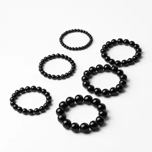 Natural Obsidian Bead Bracelet for Men and Women Light Luxury Niche Black Exquisite Couple's High-End Feel Accessory