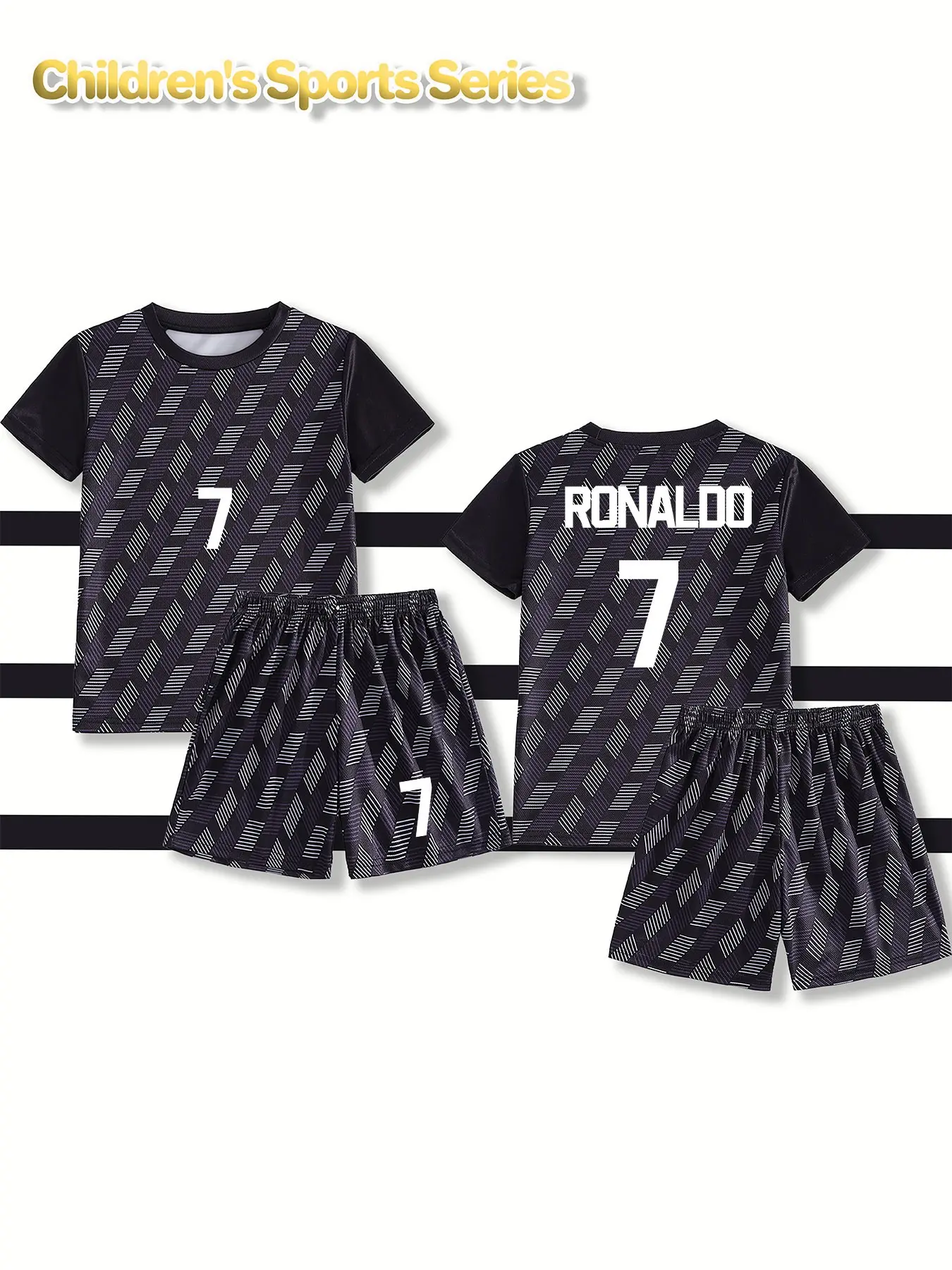 Football kit, Football uniform with name RONALDO and number 7, lightweight and breathable football suit, including jersey and matching shorts, suitable for outdoor activities, training, sports, birthday parties, football party costumes
