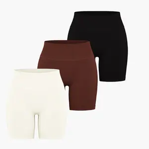 Solid Ribbed High Waisted Yoga Shorts Stretchy Workout Shorts for Fitness Yoga Running & Casual Wear - Gym