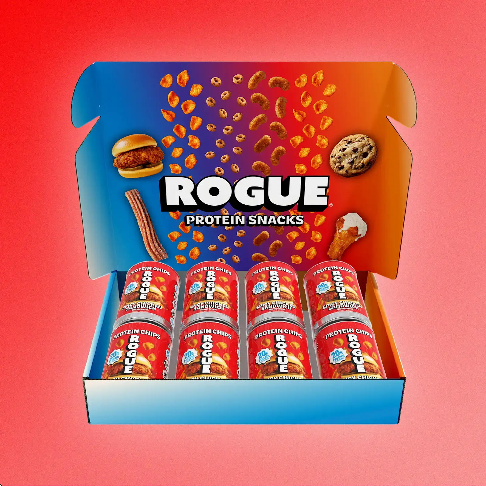 Rogue Protein Snacks | Spicy Chicken Sandwich Protein Chips (4-pk & 8-pk) | 20g Protein, Clean Ingredients, 1B+ Active Probiotics, Flavor Blasted Healthy Snack
