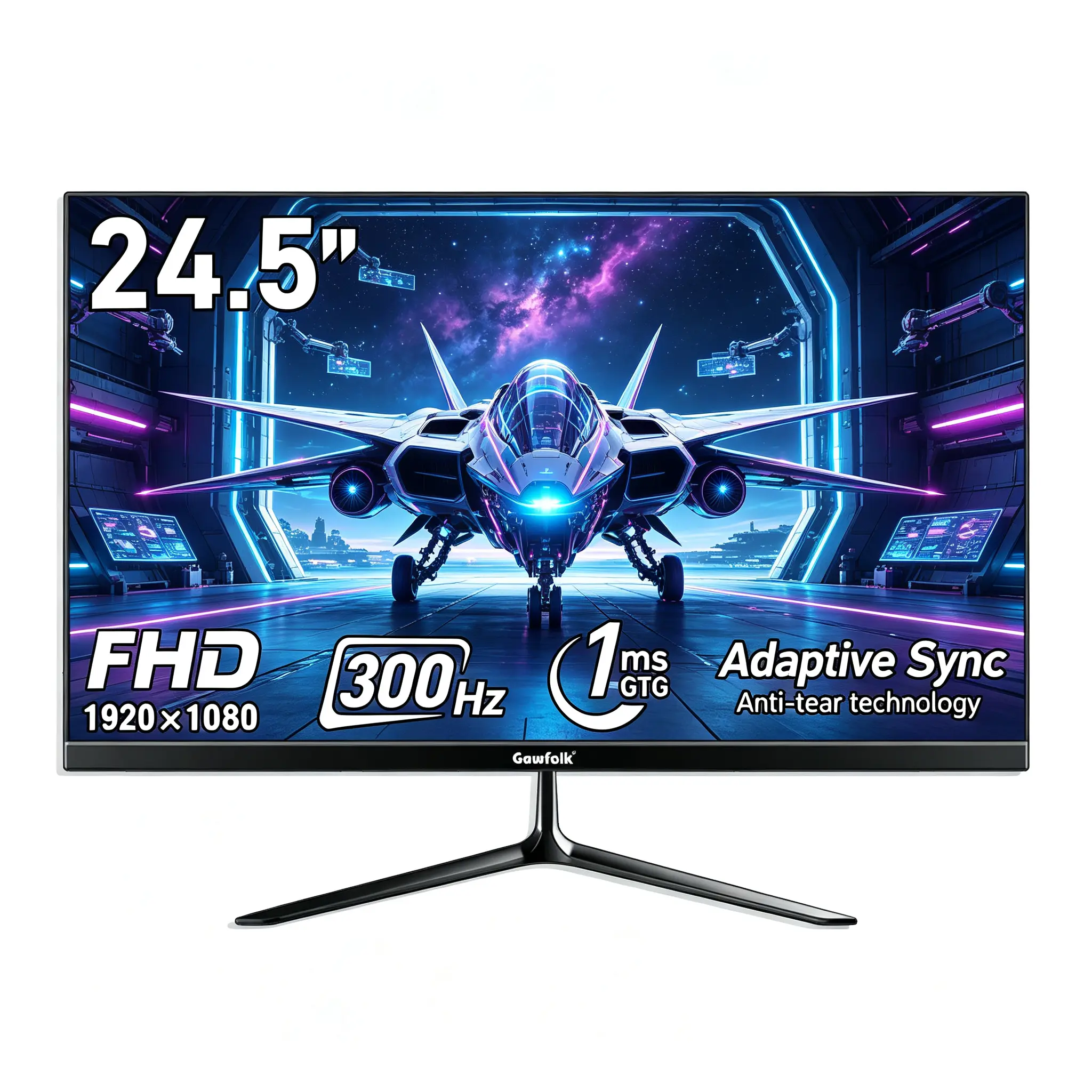 Gawfolk 24.5 Inch 300Hz FHD 1080P Gaming Monitor for Gamers, 1ms GTG, Adaptive Sync, Frameless, 98% sRGB, 178° Wide View Angle, Built-in Speakers, HDMI & DP, VESA Wall Mountable, Live Streaming & Casual Gaming Use