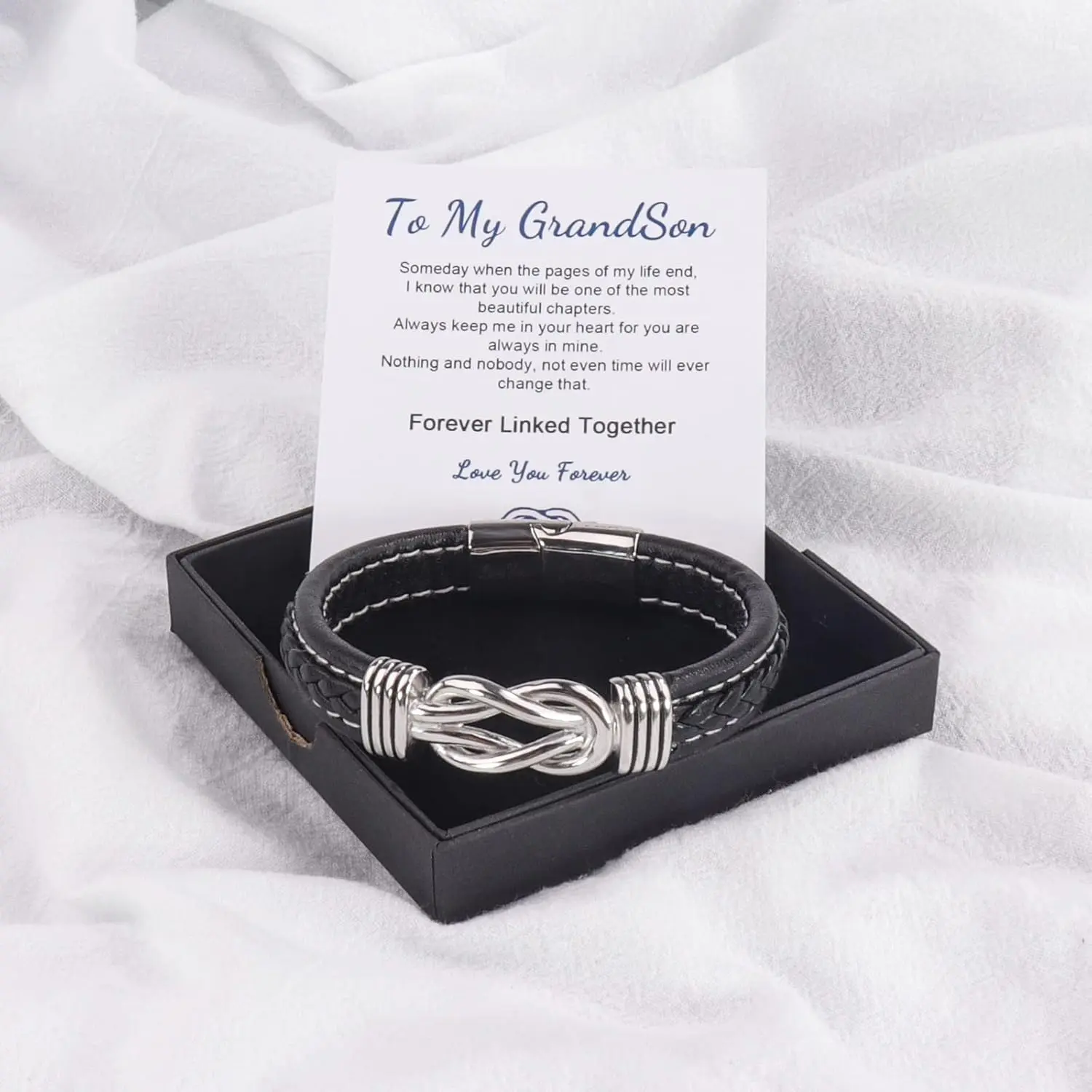 Knot  Gifts for Men Fathers Day Anniversary Birthday Gifts for Men Brown Braided Leather Stainless Steel Infinity  Lettering Love You Forever Always Linked Together