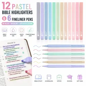 12 Pastel No-Bleed Bible Highlighters & 6 Fineliner Pens – Cute Aesthetic Assorted Colors for Journaling, Office & School Supplies (Quick Dry)