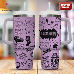 Light Purple Supernatural Printed Winchester Brothers Tennessee TV Series 40 oz Tumbler With Handle