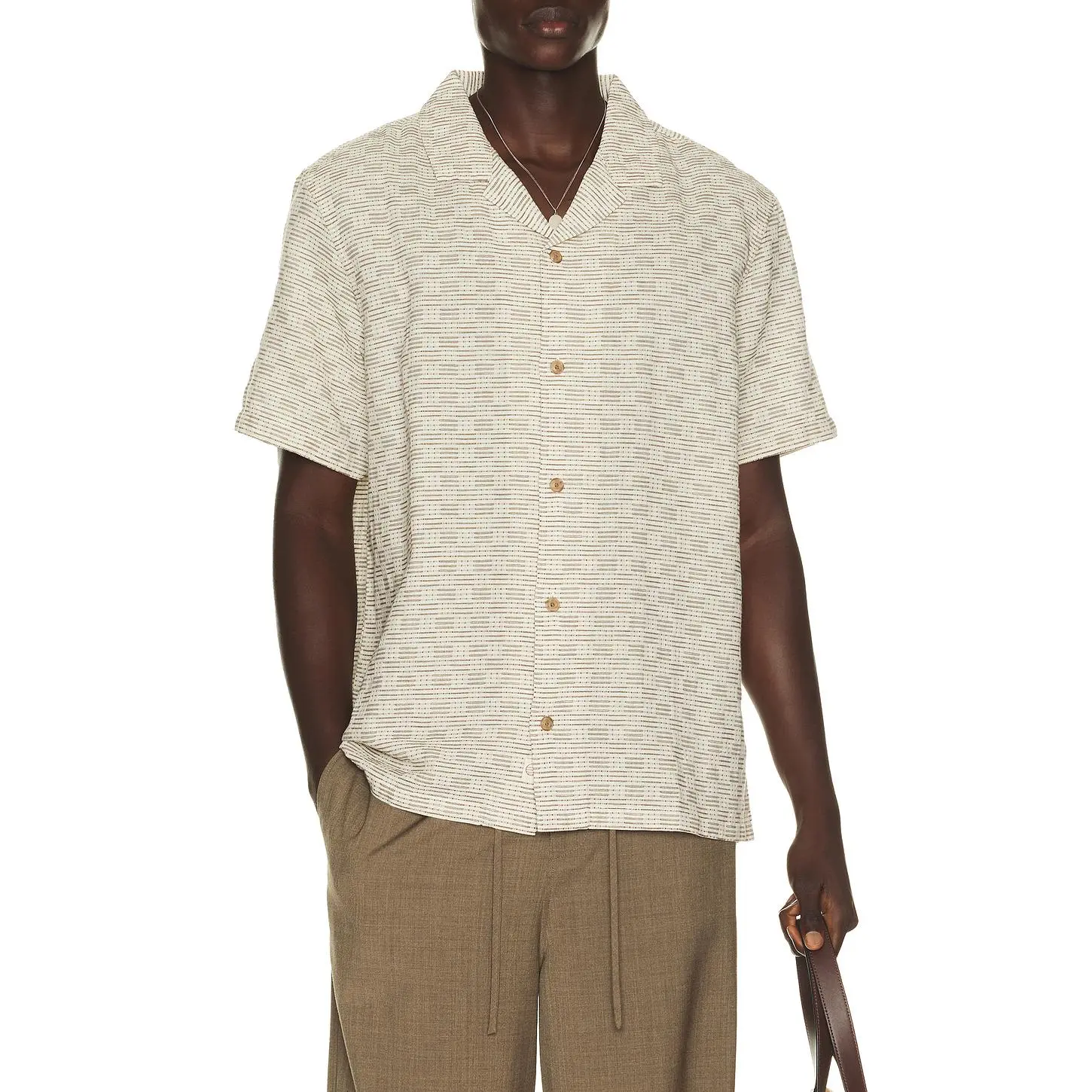 Marine Layer Dobby Resort Shirt in Natural & Brown Check