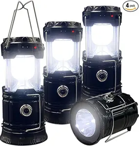 4-Pack Collapsible Portable LED Camping Lantern Lightweight Waterproof Solar USB Rechargeable LED Flashlight Survival Kits for Indoor Outdoor Home Emergency Light Power Outages Hiking Hurricane,Father festival gift