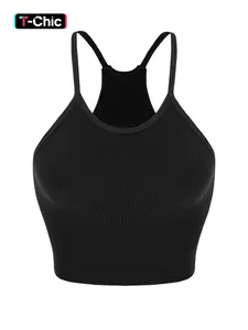 Women's Solid Bra, Breathable Comfortable Sports Top for Yoga Gym Workout Tennis Pickleball, Ladies Sportswear Clothing for All Seasons, Solid Basic Bra, Crop Top, Wireless Sports Bras