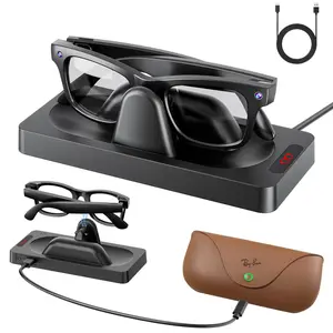 AOJAKI Compact Silicone Wearable Charging Dock Station for Meta Ray-Ban Wayfarer Gen 1 Smart Glasses, Magnetic Pogo Pin Fast Charger Stand with Anti-Slip Base, LED Indicator, Dual USB Port Hub, Mobile Automatic Connection & Protection Accessories