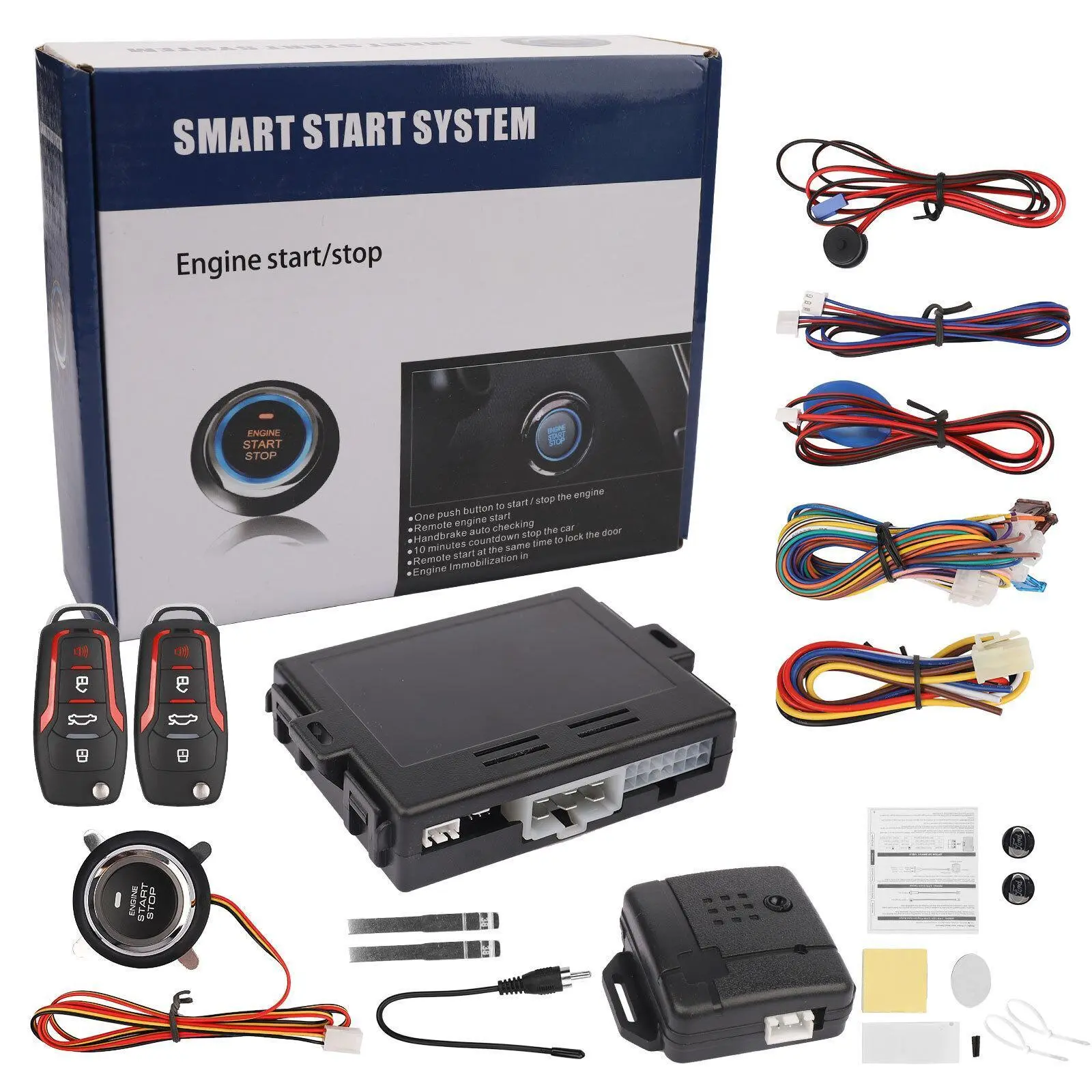 Universal 12V Car Keyless Entry Engine Start Alarm System, Push Button Start/Stop Ignition Kit, Anti-Theft Security Remote Control Starter System, DIY Vehicle Modification Accessory for Sedan Truck SUV Van ATV Motorcycle