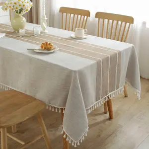 JIALE Tablecloths for Rectangle Tables, Cotton Linen Table Cloth Waterproof Tablecloth Wrinkle Free Farmhouse Dining Table Cover, Soft Fabric Table Cloths with Tassels, Brown, 55" X 70", 4-6 Seats JIALE