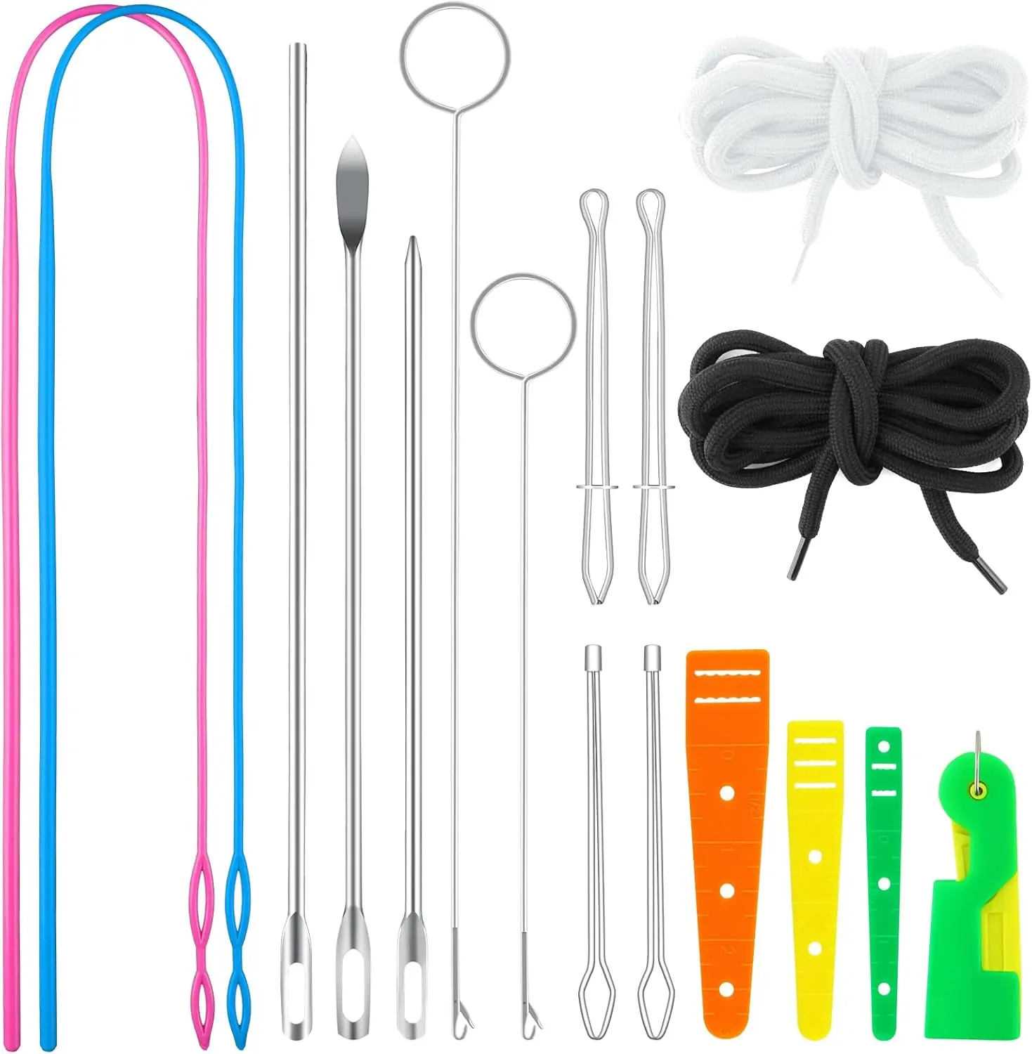 Drawstring Threader Tool Set, Stainless Steel Sewing Loop Turner Hooks with Latch, Flexible Drawstring Threader, Easy Rope Threader Clips for Jackets Coats Pants Hoodies Sweaters (17 Pack)