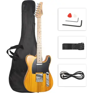 GLARRY 39" GTL Electric Guitar for Music Lover, SS Pickups Maple Fingerboard with Accessories Pack Guitar Bag(Transparent Yellow)