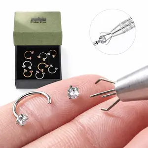 Nose Ring More Size 20G/18G 7mm Titanium Horseshoe Nose Ring(Free Gem Picker Tool) Internally Threaded Gems Lightweight