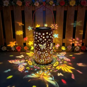 Colorful Solar Lanterns Outdoor Waterproof, Garden Decor LED Butterfly Solar Lights, Decorative Garden Lights, Gifts for Women Mom Sister Grandma, Metal Hanging Lantern, Solar Outside Lights